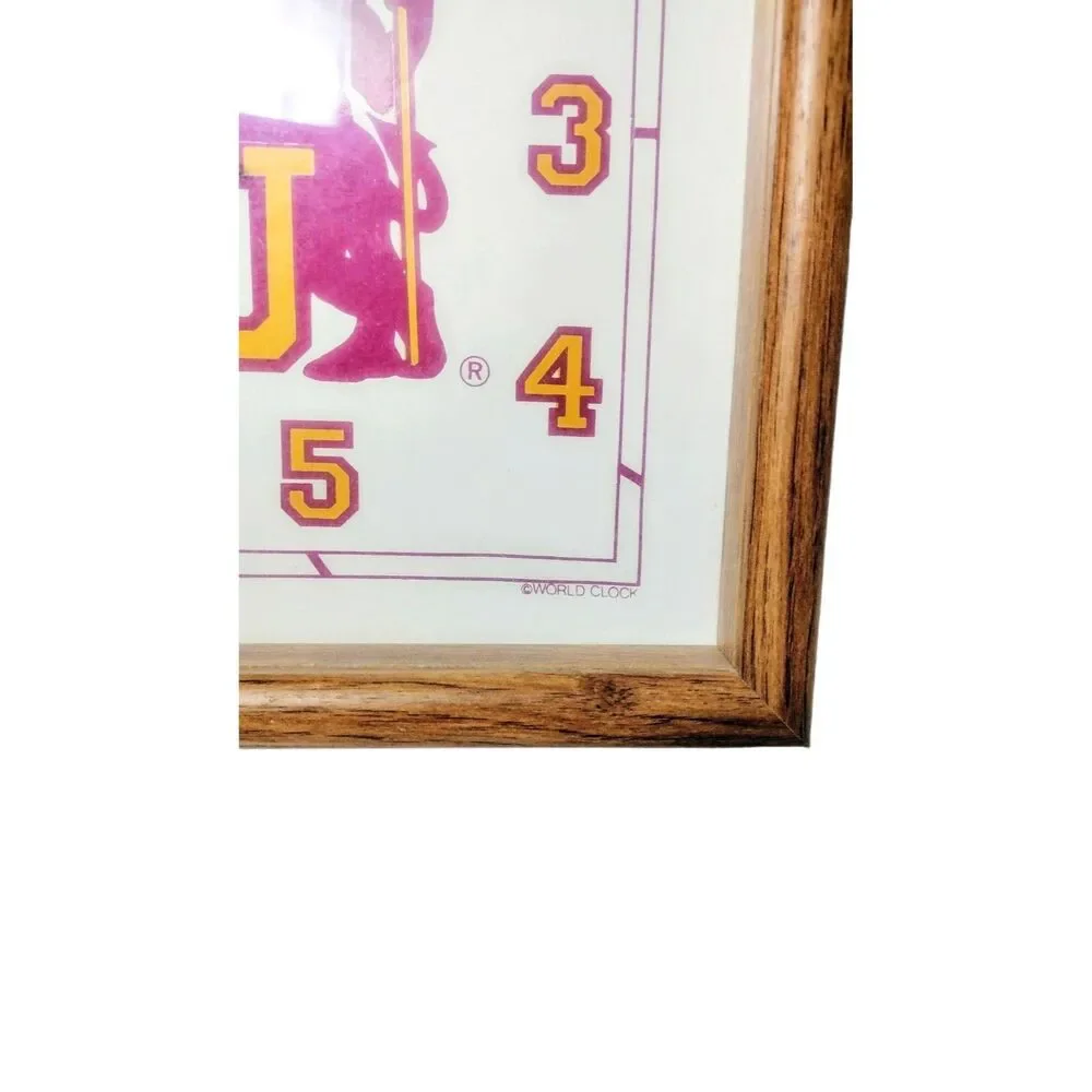 Vintage 70s Arizona Sun Devils ASU Wood Framed Glass Quartz Wall Clock 14